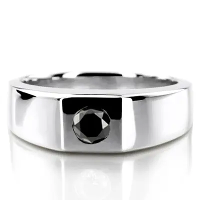 Round Cut Bezel Set Solitaire Black Diamond Men's Ring alternate view