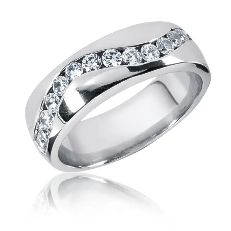 14K white gold 0.90 ct. Round Cut Channel Set Diamond Men's Band - alternate view 3