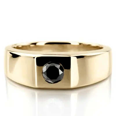 Round Cut Bezel Set Solitaire Black Diamond Men's Ring