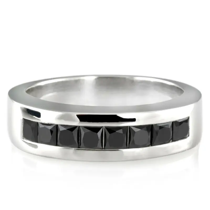 14K white gold 1.20 ct. tw. Princess Cut Channel Set Black Diamond Men's Ring - main view