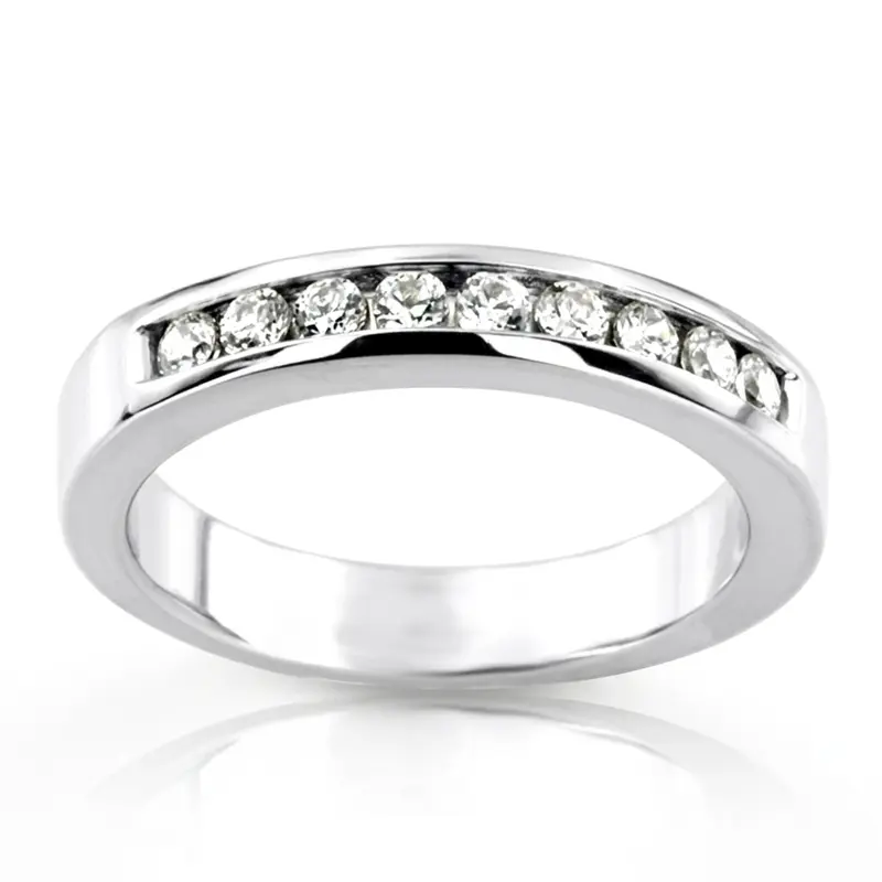 14K white gold 0.45 ct. Round Cut Channel Set Diamond Men's Wedding Ring - main view