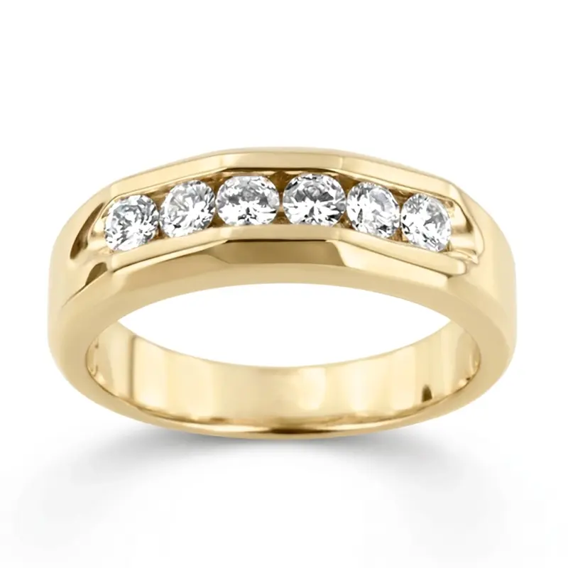 14K yellow gold 0.60 ct. Round Cut Channel Set Diamond Man Ring - alternate view 2