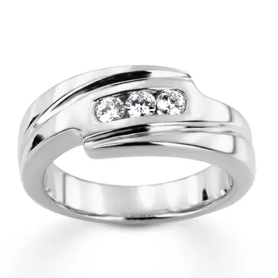 0.30 ct. Three Stone Round Cut Diamond Men Ring 1