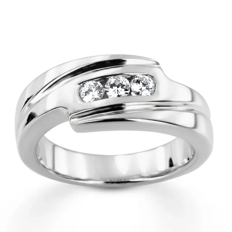 14K white gold 0.30 ct. Three Stone Round Cut Diamond Men Ring 1 - main view