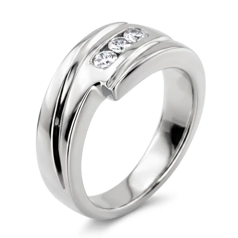 14K white gold 0.30 ct. Three Stone Round Cut Diamond Men Ring 1 - alternate view 6
