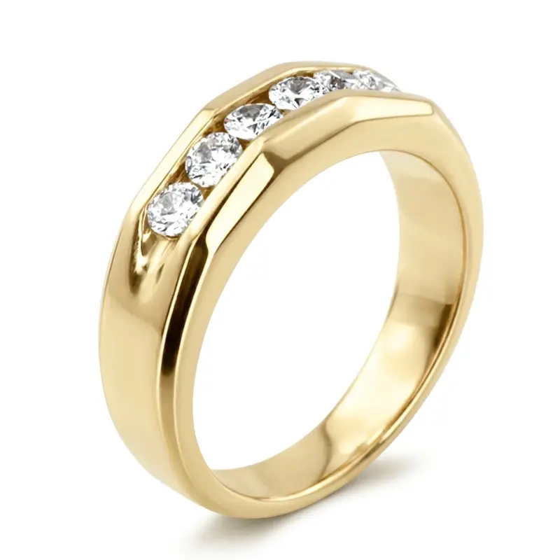 14K yellow gold 0.60 ct. Round Cut Channel Set Diamond Man Ring - alternate view 5