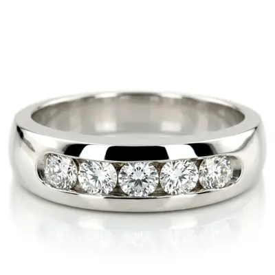 14K white gold Round Cut Channel Set Diamond Men's Ring - main view thumbnail