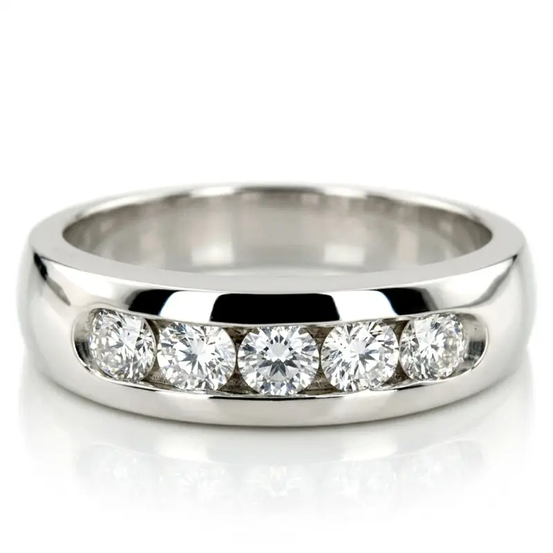 14K white gold Round Cut Channel Set Diamond Men's Ring - main view