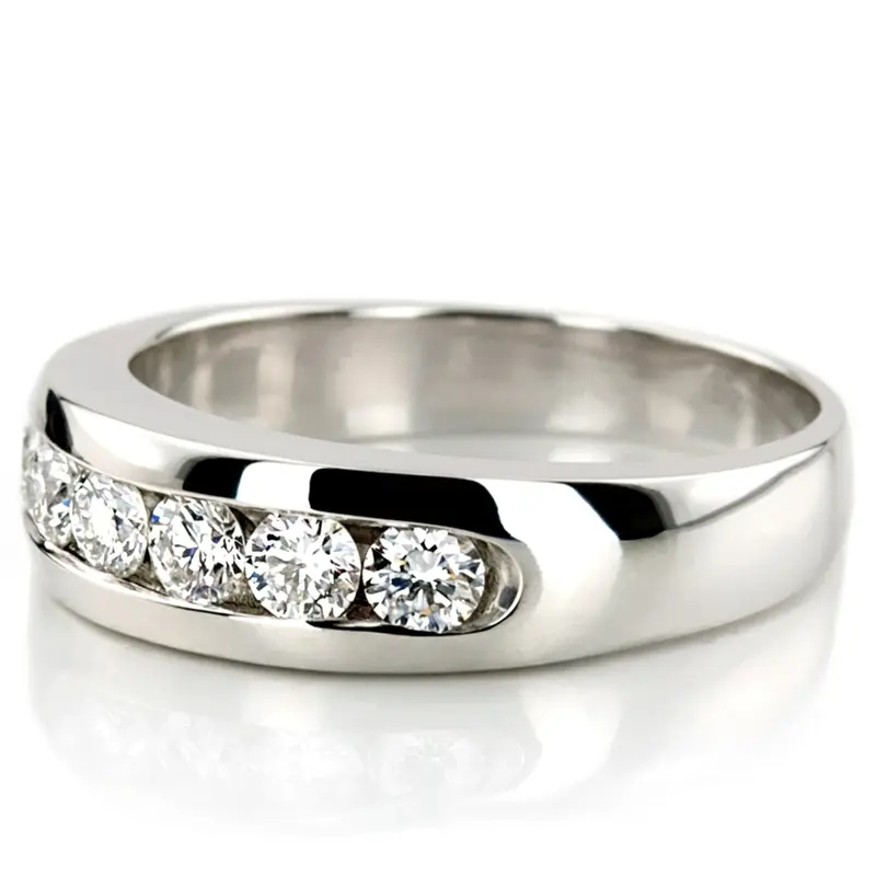 14K white gold Round Cut Channel Set Diamond Men's Ring - alternate view 6
