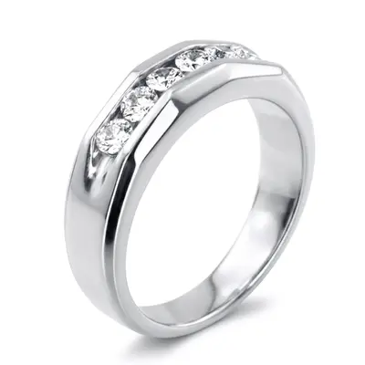14K yellow gold 0.60 ct. Round Cut Channel Set Diamond Man Ring - alternate view 6 thumbnail