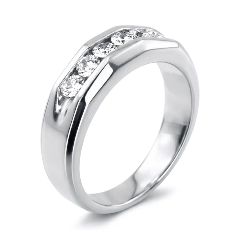 14K yellow gold 0.60 ct. Round Cut Channel Set Diamond Man Ring - alternate view 6