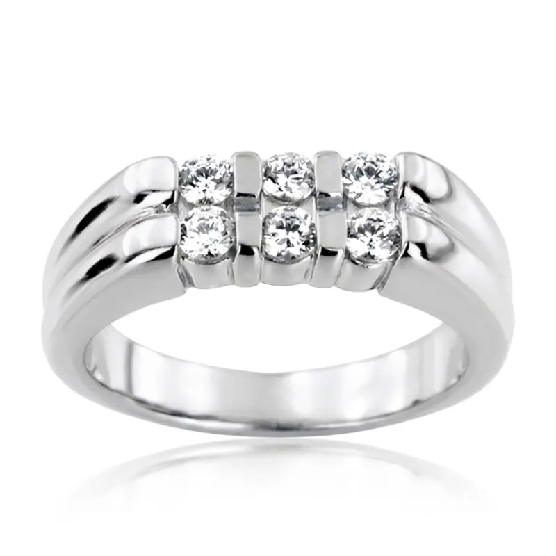 14K white gold 0.60 ct. Round Cut Bar Set Diamond Men's Band - main view