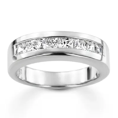14K white gold 1.12 ct. Princess Cut Channel Set Diamond Men's Ring - main view thumbnail