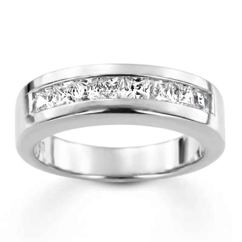 14K white gold 1.12 ct. Princess Cut Channel Set Diamond Men's Ring - main view