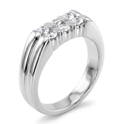 14K white gold 0.60 ct. Round Cut Bar Set Diamond Men's Band - alternate view 4 thumbnail