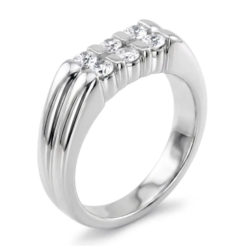 14K white gold 0.60 ct. Round Cut Bar Set Diamond Men's Band - alternate view 4