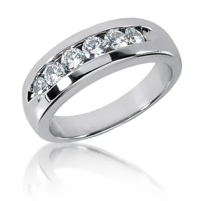 14K white gold 0.90 ct. Round Cut Channel Set Diamond Men's Ring - main view thumbnail
