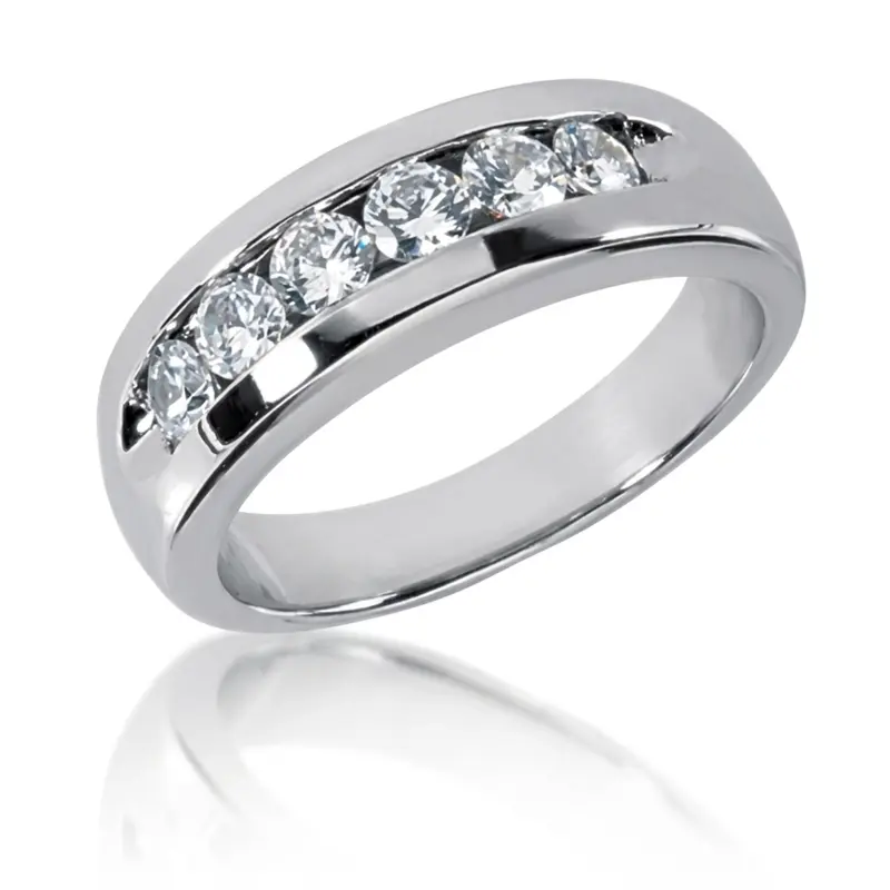14K white gold 0.90 ct. Round Cut Channel Set Diamond Men's Ring - main view