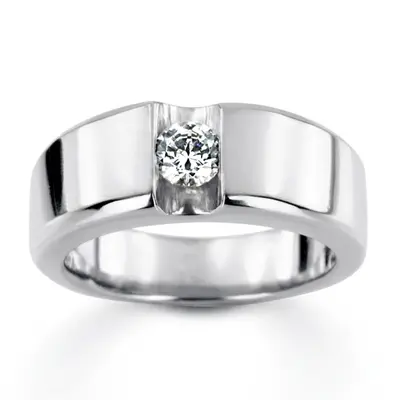 14K white gold 0.50 ct. Tension Set Solitaire Diamond Men's Ring - main view thumbnail
