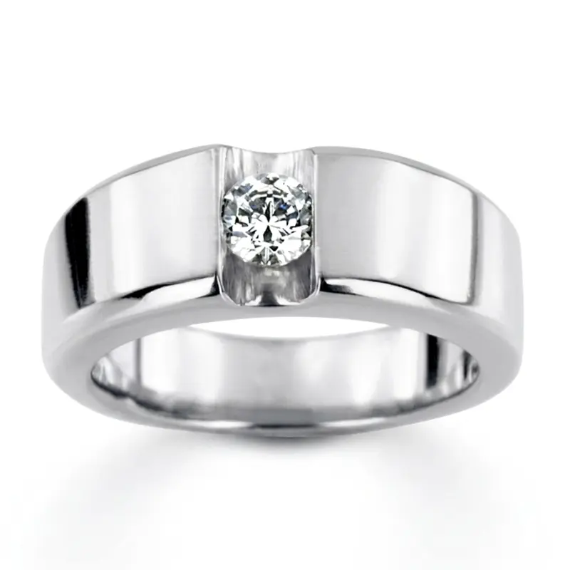 14K white gold 0.50 ct. Tension Set Solitaire Diamond Men's Ring - main view