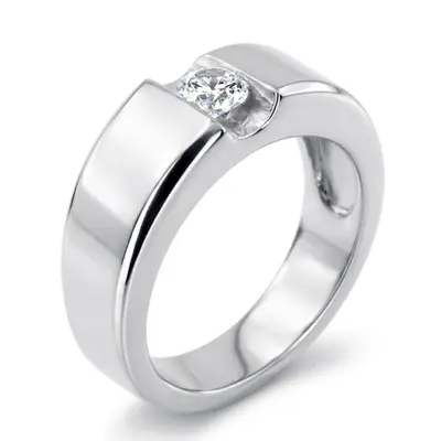 14K white gold 0.50 ct. Tension Set Solitaire Diamond Men's Ring - alternate view 5 thumbnail
