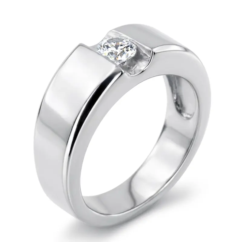 14K white gold 0.50 ct. Tension Set Solitaire Diamond Men's Ring - alternate view 5