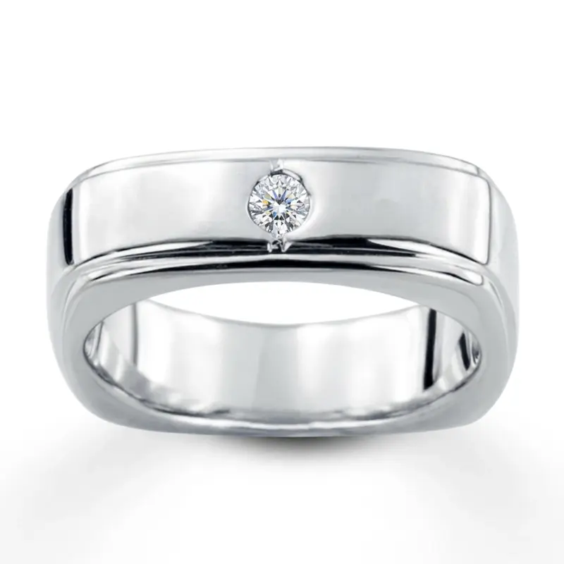 14K white gold 0.15 ct. Round Cut Solitaire Diamond Men's Ring - main view