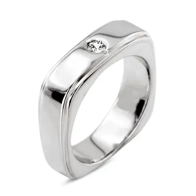14K white gold 0.15 ct. Round Cut Solitaire Diamond Men's Ring - alternate view 6 thumbnail