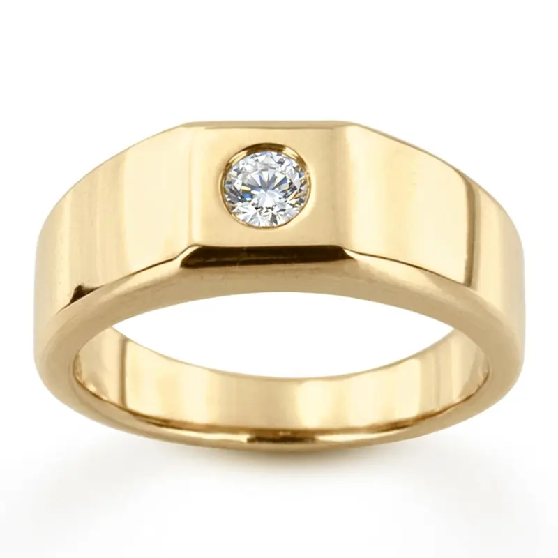 14K white gold 0.25 ct. Round Cut Bezel Set Solitaire Diamond Men's Ring - alternate view 2