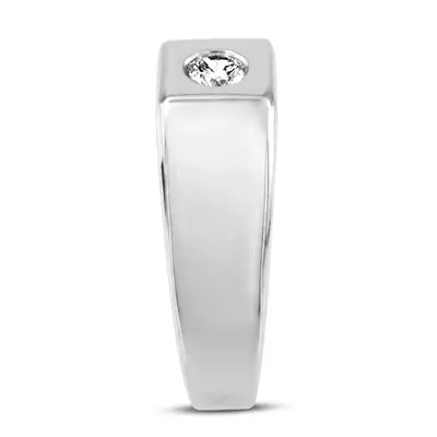 14K white gold 0.25 ct. Round Cut Bezel Set Solitaire Diamond Men's Ring - alternate view 4 thumbnail