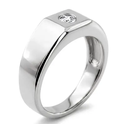 14K white gold 0.25 ct. Round Cut Bezel Set Solitaire Diamond Men's Ring - alternate view 6 thumbnail