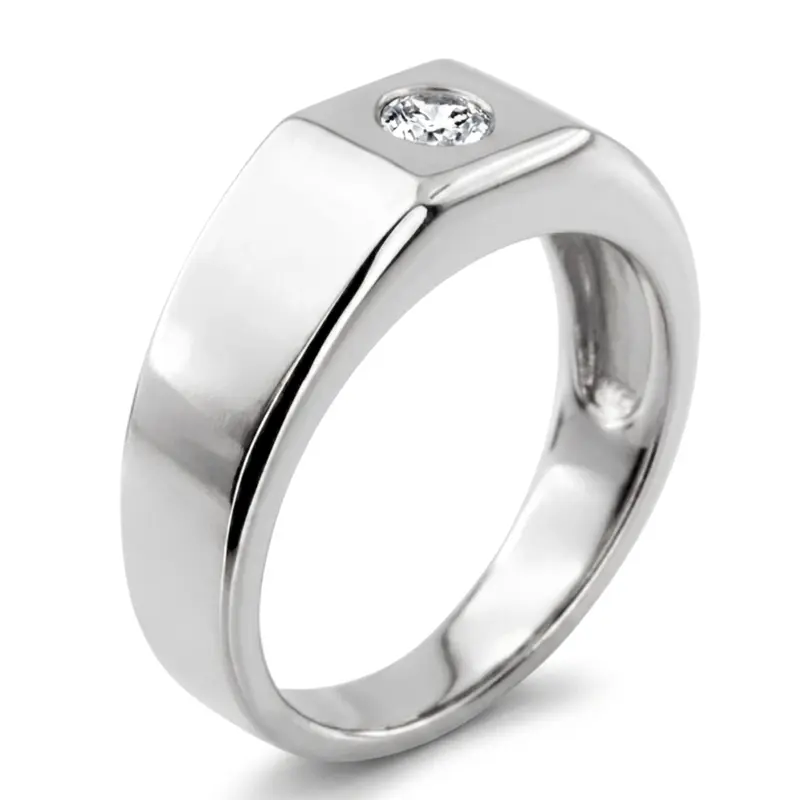 14K white gold 0.25 ct. Round Cut Bezel Set Solitaire Diamond Men's Ring - alternate view 6