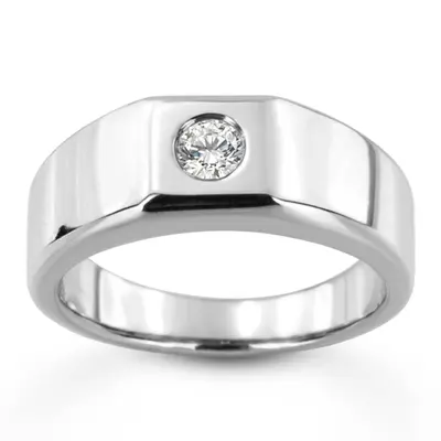 0.25 ct. Round Cut Bezel Set Solitaire Diamond Men's Ring