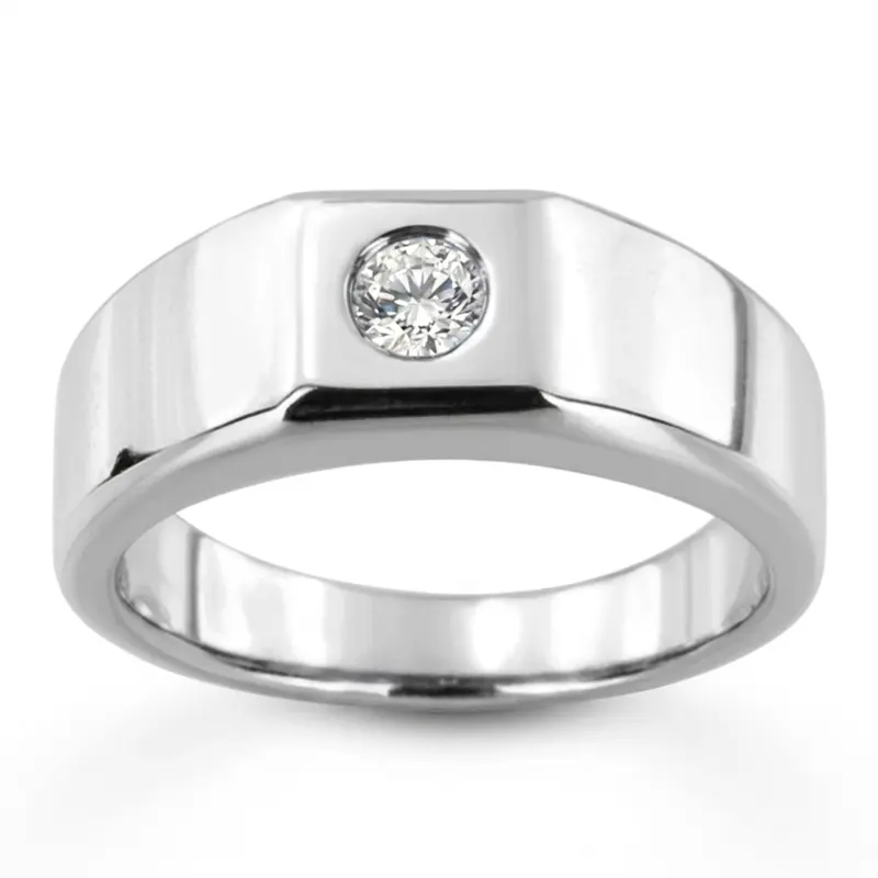 14K white gold 0.25 ct. Round Cut Bezel Set Solitaire Diamond Men's Ring - main view