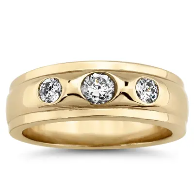 14K white gold 0.60 ct. Bezel Set Three Stone Diamond Men's Ring - main view thumbnail