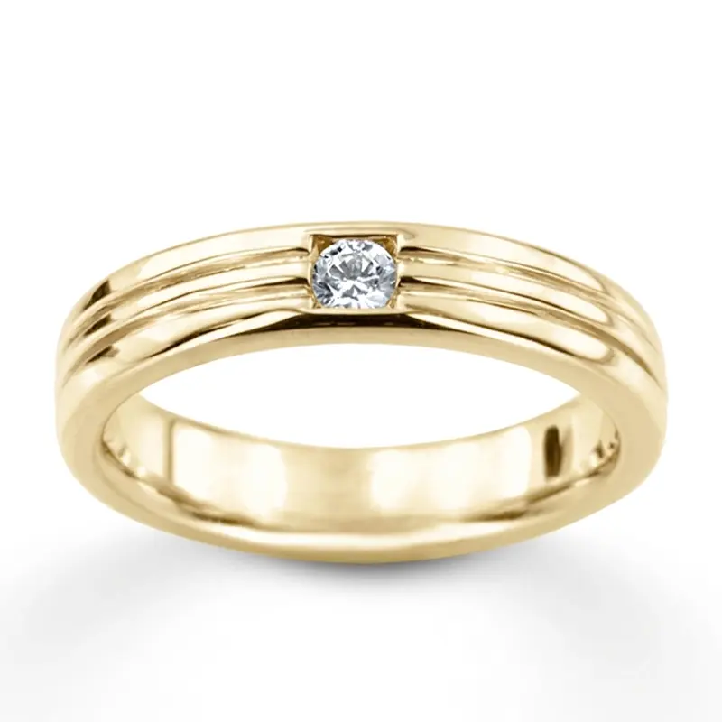 14K white gold 0.15 ct. Round Cut Solitaire Diamond Men's Band - alternate view 2