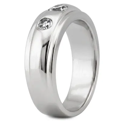 14K white gold 0.60 ct. Bezel Set Three Stone Diamond Men's Ring - alternate view 4 thumbnail