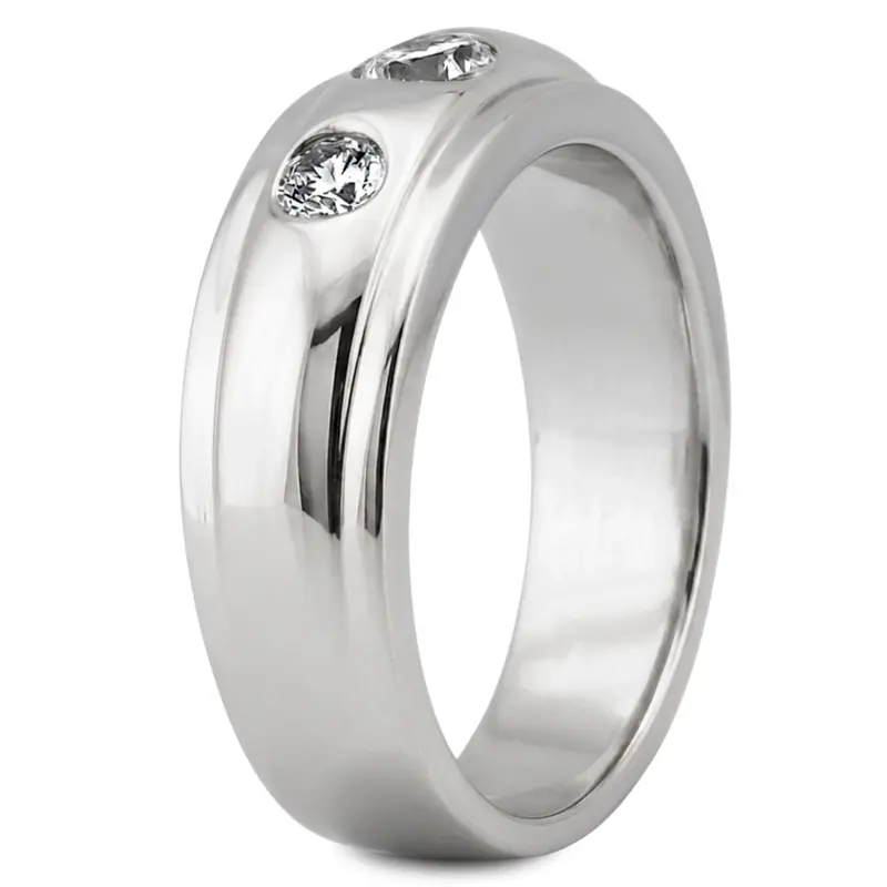 14K white gold 0.60 ct. Bezel Set Three Stone Diamond Men's Ring - alternate view 4
