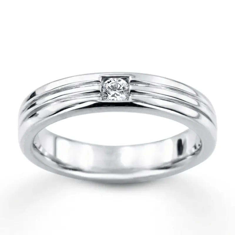 14K white gold 0.15 ct. Round Cut Solitaire Diamond Men's Band - main view