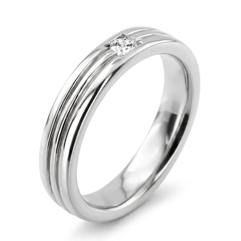 14K white gold 0.15 ct. Round Cut Solitaire Diamond Men's Band - alternate view 5
