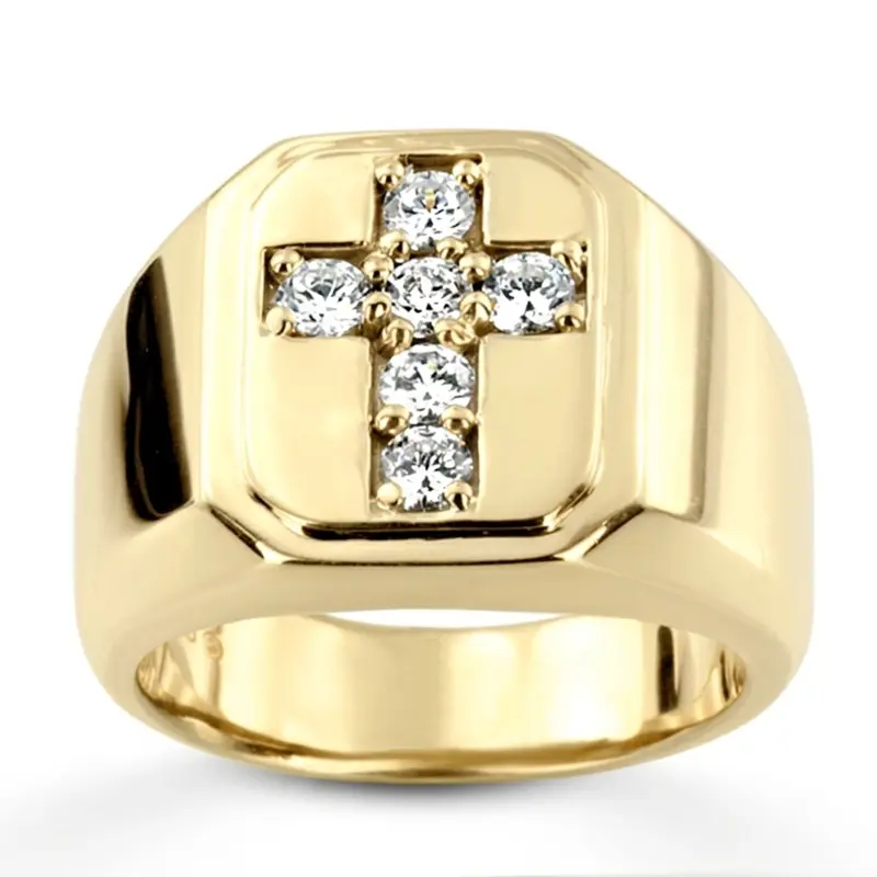 14K white gold 0.60 ct. Round Cut Cross Diamond Men's Ring - alternate view 2