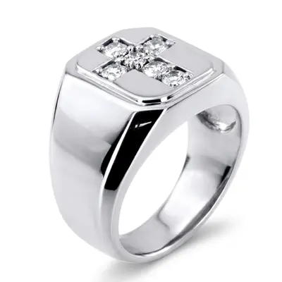 14K white gold 0.60 ct. Round Cut Cross Diamond Men's Ring - alternate view 5 thumbnail