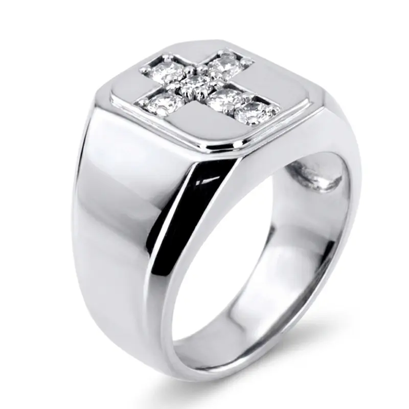 14K white gold 0.60 ct. Round Cut Cross Diamond Men's Ring - alternate view 5