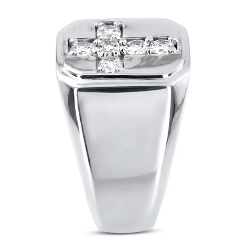 14K white gold 0.60 ct. Round Cut Cross Diamond Men's Ring - alternate view 4