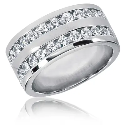 14K white gold 1.50 ct. Double Row Channel Set Diamond Men's Ring - main view thumbnail