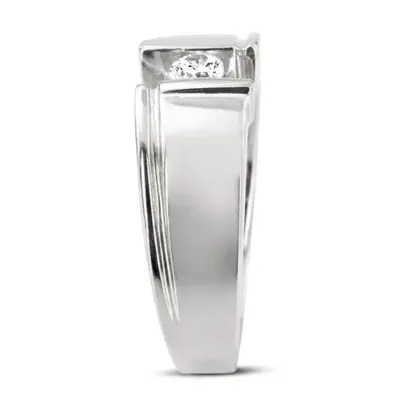 14K white gold 0.25 ct. Round Cut Bar Set Diamond Men's Ring - alternate view 4 thumbnail