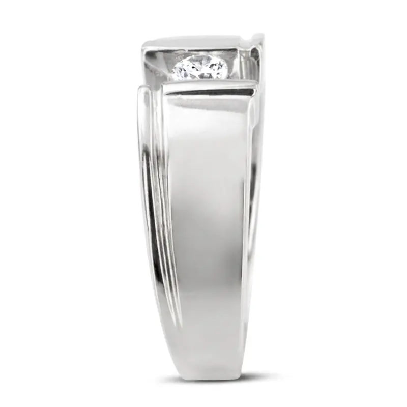 14K white gold 0.25 ct. Round Cut Bar Set Diamond Men's Ring - alternate view 4