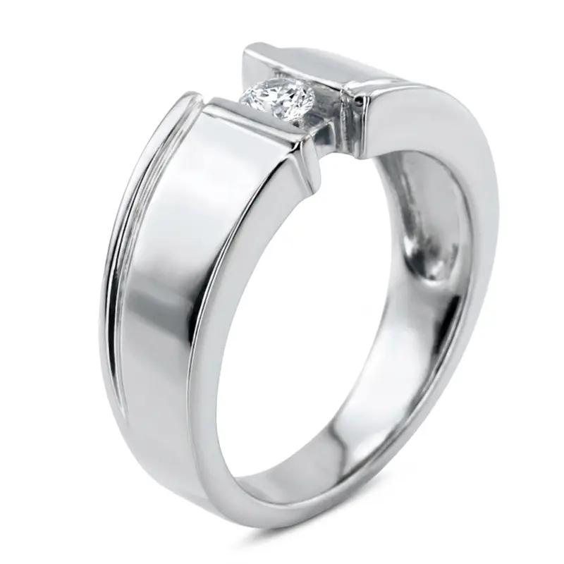 14K white gold 0.25 ct. Round Cut Bar Set Diamond Men's Ring - alternate view 5