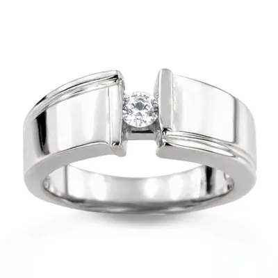 14K white gold 0.25 ct. Round Cut Bar Set Diamond Men's Ring - alternate view 2 thumbnail