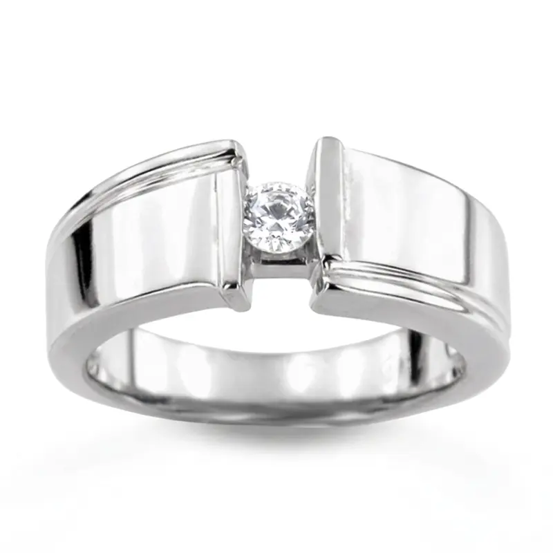 14K white gold 0.25 ct. Round Cut Bar Set Diamond Men's Ring - alternate view 2